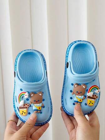 HAHABOBO New EVA Kids Sandals -Light Blue Cute Cartoon Teddy Bear Design Soft Comfortable Unisex Children's Sandals For Boys & Girls, Beach Shoes, Outdoor & Indoor Kids Shoes, Lightweight Waterproof Slippers,Summer And Autumn