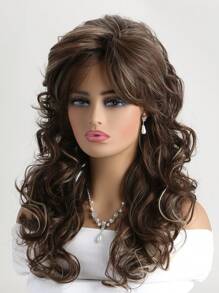 20 英寸女士时尚蓬松自然卷曲棕色渐变金色合成假发，带侧刘海，适合日常佩戴、节日、婚礼、派对、万圣节服装 - 彩色 - 查看 4