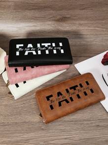 And Functional Women's Long Wallet With "Faith" Letter Print, Premium Leather Material, Multi-Card Slots For Credit Card, Bank Card, And Coin Storage, Zipper Closure For Secure Storage Of Bills And Coins, Compact And Lightweight Design For Easy Carry, Ideal For Shopping, Travel, And Daily Use, Perfect Gift For Girlfriend, Mother, Or Teacher - Black - View 11