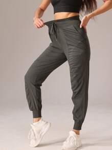1pc Quick-Dry Wrinkle-Resistant Solid Color Joggers With Elastic Cuff