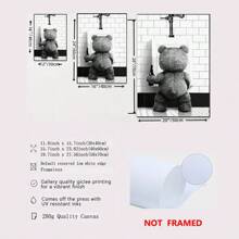 1 pièce - Image sur canevas abstraite style vintage d'un ours buvant de la bière et urinant dans les toilettes. Idéal pour décoration murale de salle de bain à la maison.