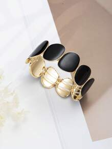 1pc Black Minimalist Chic Bracelet, Unique Design Elegant Cuff Bracelet For Women, Suitable For Daily Wear & Gift - Black - View 4