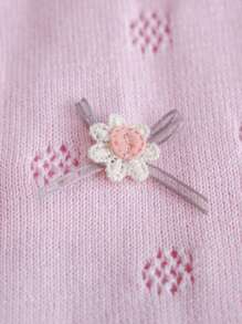 Baby Girls Casual Knit Cardigan, Short Flower Decor Hollow Out Thin Jacket - Pink - View 4