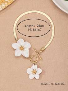 1pc Fashionable White Painted Flower Simple Elegant Personalized Girl's Anklet, Suitable For Vacations And Parties Valentines