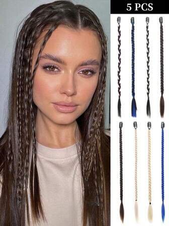 5 件棕色雅克夹辫子化纤接发适合女性节日和日常佩戴夹发辫子接发配件高温丝化纤接发适合圣诞节新年狂欢音乐节使用