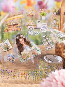 3 卷花卉和人物主题装饰和纸胶带套装，“花园时刻”系列，适用于剪贴簿 - 彩色 - 查看 3