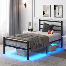 Twin Bed Frame With Headboard And Footboard, LED Bed Frame With Charging Station, Metal Bed For Boys/ Girls, Easy Assembly, Black/ White ( USB LED Strip) * Twin Bed Frame Beds Bed Frame Twin Bed Frame Queen Bed Frame Bed Queen Bed Frame King Bed Frame Bedroom Furniture Bed Frame Full Full Size Bed Frame Twin Bed Frame Beds Cozy Bedroom Home Bedroom Refresh Room Decor Home Decor Christmas Decor Bedroom Decor Valentine Day Decor Storage Living Room Decor Furniture House Decor - 查看 7