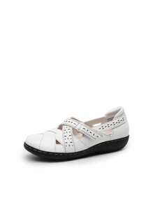 Women Comfortable Loafers Arch Support Mary Jane Style Slip On Casual Walking Hollow Cutout Flats Loafers Closed Toe Work Shoes - 白色 - 查看 9