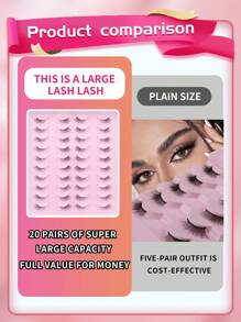 20 Pairs Cat Eye False Eyelashes 3D Fluffy Mink Effect - Mixed Lengths 5-7-10mm, Natural Wispy Lashes For Daily, Party, Extended Volume Black Stripes Half Lashes Set