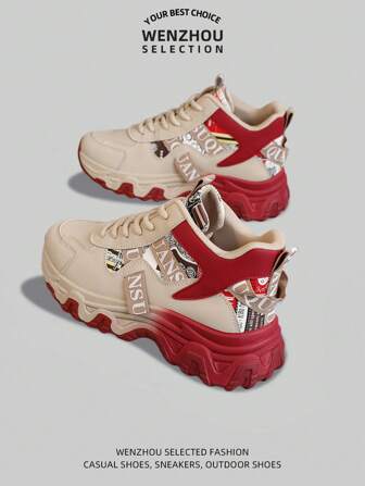 新款大码女士运动休闲鞋，厚底厚底，轻便，舒适，防滑，时尚百搭