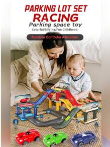 17 件停车场玩具套装 + 压铸汽车，带轨道的多层停车场，DIY 组装组合玩具套装，男孩互动亲子礼物，节日/生日
