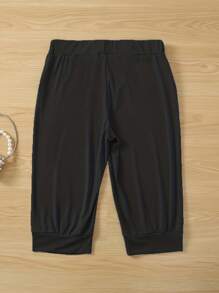Plus Size Women Solid Color Drawstring Waist Pants