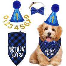 1 Set Pet Birthday Party Decorations, Including Pet Bandana, Birthday Hat, Banners, And Bow Tie For Male & Female Pets, Pet Birthday Celebration & Decoration