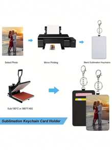 1PC Leather Card Holder Keychain With Customized Photo Sublimation - Personalized PU Leather Luggage Tag Keychain, Hot Pressed Blank Card Holder, Customized Couple, Family Photo, Special Surprise Gift For Girlfriend, Boyfriend, Father, Mother, Husband, Wife