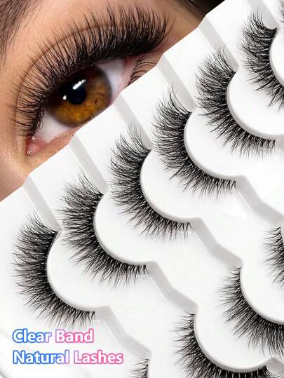 Asiteo 7 pares de pestañas postizas naturales tipo wispy con banda transparente de Asiteo - Reutilizables y ligeras para un look dramático de maquillaje de ojos, perfecto para uso diario