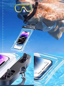1 件可定制文字防水手机袋，防震触摸屏透明防水手机袋，适用于潜水、桑拿、淋浴、防污染、可拆卸肩带和手柄