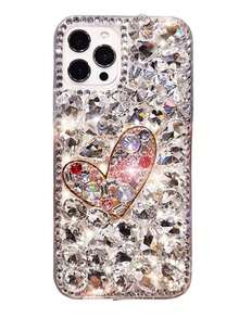 Luxury Bling Heart Rhinestone Phone Case Compatible With IPhone 17 Pro Max/17 Pro/17, 15 Pro Max/15 Pro/15, 16 Pro Max/16 Pro/16, 13, Elegant Design For Women - White - View 4