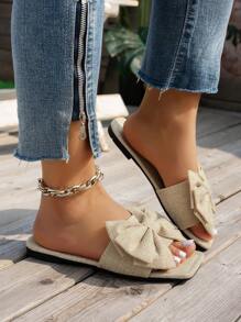 WRCVS Women's Beige Flat Sandals, Summer Casual Slippers, Sexy Party Slides With Bowknot Bohemian Style Resort Sandals - Beige - View 5