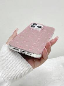 1pc Feather Pattern Glitter Heart Bow TPU Shockproof Phone Case, Fits For Apple IPhone 16, 15, 14, 13, 12, 11 Pro Max