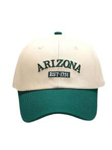 1pc Unisex Thick Fabric Hard Top Baseball Cap With Embroidered Arizona Letter, Multi-Color
