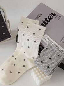 1/3/5 Pairs Women Polka Dot Crew Socks, Comfortable Breathable Casual Socks For Daily Wear, Spring/Summer - Multicolor - View 4
