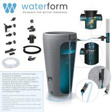Prosperplast Regenton van glad kunststof, 210 liter, kleur antraciet, 75,3 (lengte) x 75,3 (breedte) x 86,5 (hoogte) cm + accessoireset icanset7. Gratis verzending 24/72u.