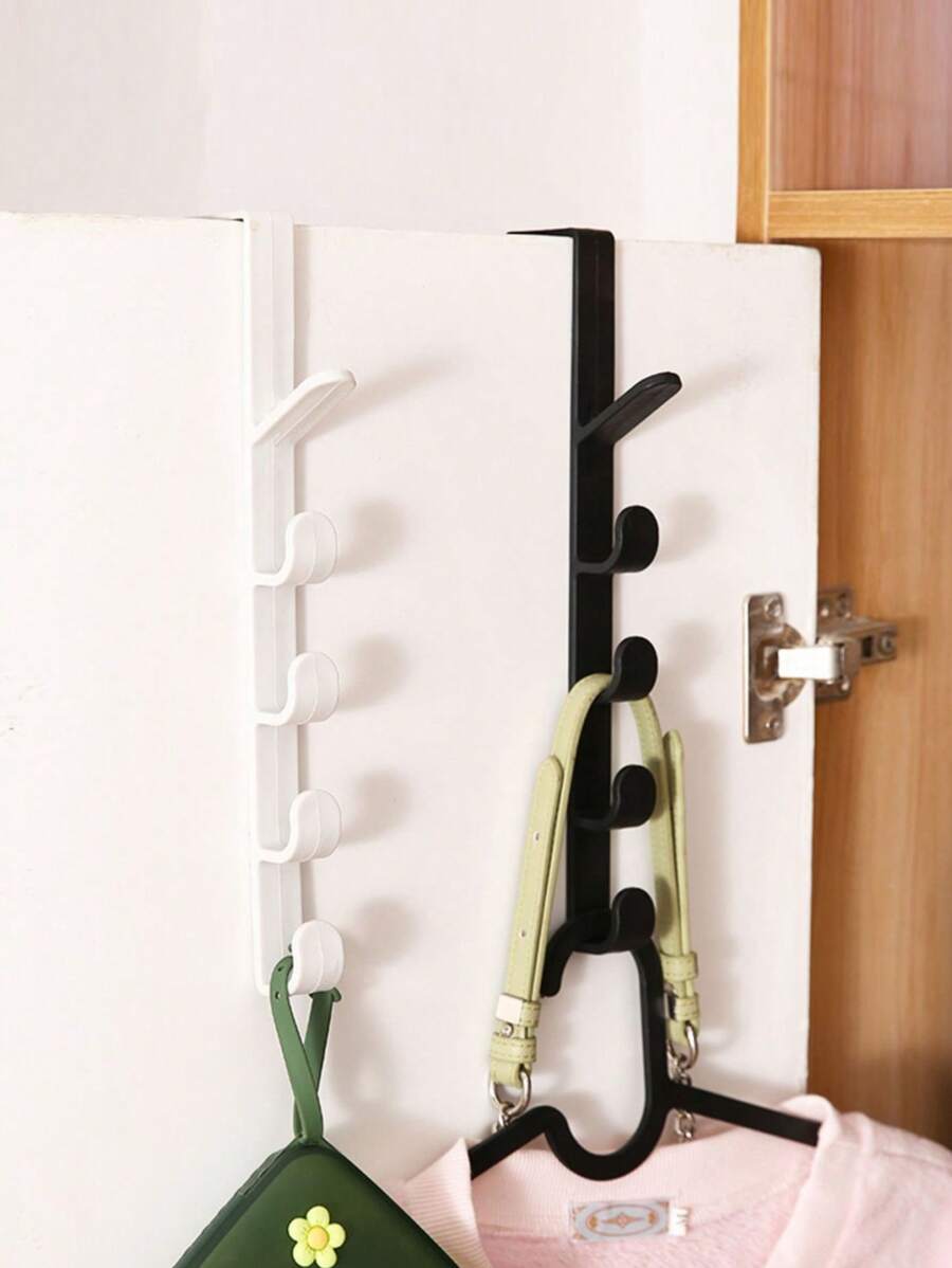 1/2pcs Vertical Multi-Functional Hook At The Back Of The Door, Non Perforated Storage Rack At The Back Of The Door, Bag Hook, Dormitory Wardrobe Bedside Hanging Clothes Hook, Hanging Clothes Hanger, Plastic Hook, Suitable For Bedrooms, Living Rooms, Dormitories, Bathroom Doors, Very Useful Household Items (White And Black)