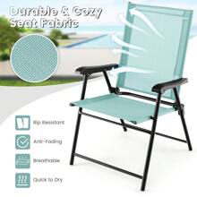Set Of 4 Patio Folding Dining Chairs Outdoor Portable Sling Back Chairs - 綠色 - 查看 4