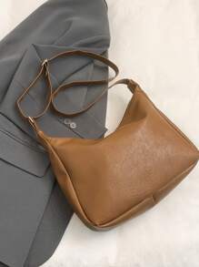 时尚纯色柔软PU皮革单肩包，复古百搭大容量斜挎包，适合上学、办公、日常通勤，优雅手提包带拉链钱包，轻便休闲邮差包，绝佳的礼物之选。