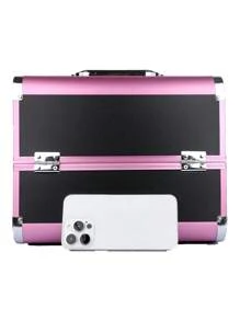 Makeup Train Case, Cosmetic Box, Portable Makeup Case, Makeup Storage With Mirror, Locking For Cosmetologist Aesthetic Supplies Nail Tech Traveling Makeup Box, For Makeup Tools, Waterproof, Large Capacity, Multifunctional, Aluminum Alloy, For Travel, For College Dorm, Minimalist, For Women, For Men - Pink - View 10