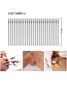 100Pcs Mix Body Piercing Needles Sizes 12G 13G 14G 16G 18G 20G Piercing Needles Ear Nose Piercing Needles - Silver - View 19