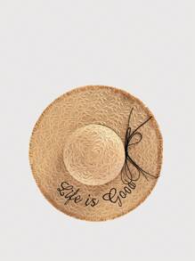 女士大容量草编沙滩手提包，带遮阳帽，适合度假 - 卡其色 - 查看 8