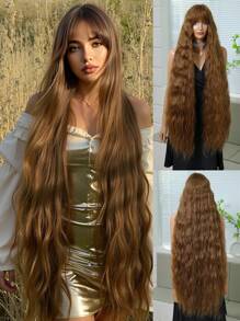 45inch Long Loose Wave Synthetic Wigs With Bangs For Women Heat Resistant Natural Middle Part Cosplay Party Lolita Music Festival Wedding Hair Wigs
