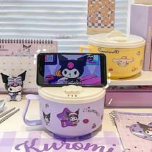 Sanrio 1000毫升不锈钢酷洛米卡通可爱方便面碗，大容量午餐盒，适合学校、旅行和其他场合，餐具盒便当盒 - 1000毫升，学习用品