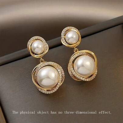 topshiny 1 Đôi Hoa tai ngọc trai Pháp, Hoa tai sang trọng theo phong cách Hàn Quốc, Hoa tai cổ điển cá nhân hóa, Đính đá Rhinestone, Thích hợp để đeo hàng ngày và dự tiệc