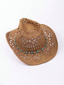 1pc Boho Casual Cowboy Straw Hat, Sunscreen Hat Suitable For Vacation And Commute, Fashion And Versatile For Men And Women All Seasons - Teardrop Straw Hat - View 8