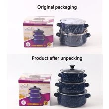 3 件套大容量经典柠檬花圆点珐琅锅汤锅煮锅炖锅适用于餐厅和家庭厨房，兼容燃气灶、电磁炉和明火 - 彩色 - 查看 6