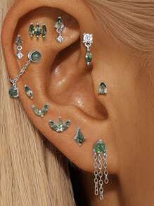 1 pieza Pendientes de plata de ley 925 con ágata de musgo natural para mujer, pendientes minimalistas de encaje plano para boda, fiesta, novia y joyería fina