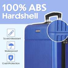 Carry On Suitcase ABS Hard Shell Lightweight Small Trolley Travel Cabin Luggage With 4 Double Spinner Wheels TSA Lock For Women, 21" - Blue - View 6