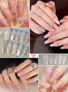 1张5D美甲贴纸，粉色蝴蝶结美甲装饰自粘贴纸，美甲用品 - 彩色 - 查看 4