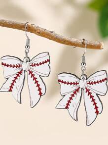 1 Pair Wooden Creative Sports Theme Football Olive Ball Bowknot Earrings, Suitable For Women Everyday And Festivals - Multicolor - View 4