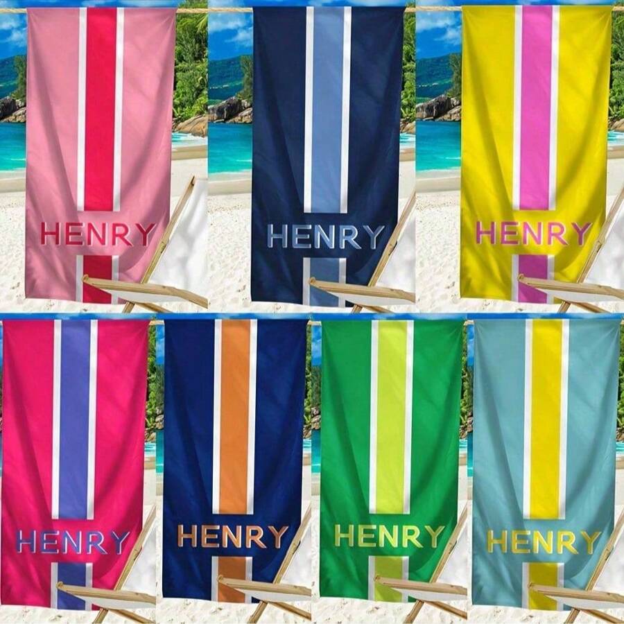 Personalized Microfiber Beach Towel With Name, Custom Text, Bright Striped Design, Super Absorbent And Quick Drying, Lightweight Polyester, Perfect For Summer Beach Days, Machine Washable, Personalized Beach Towel, Sports, Yoga, Swimming, Women Valentine Gift Birthday Boyfriend Multi-Functional, Adjustable, Ornamental, Breathable, Adorable, Modern, Comfortable, Soft, Custom, Unique, Ideal Gifts For Her, Dad, Mom, Family, Friends, Son, Daughter, Office, Tea Room, School, Home, Home Refresh, Customized Beach Towels