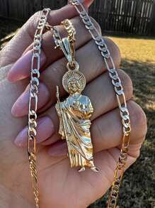 1pc/Jesus Gold Saint Thaddeus Necklace The Perfect Holiday Gift For Him Or Her - Gold - View 2