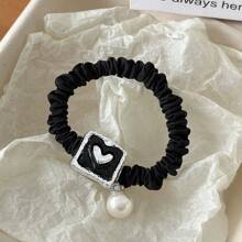 4pcs/8pcs Set New Elegant Pearl Heart Shaped Scrunchies, Versatile Sweet Stretchy Hair Ties, Polyester Fiber, Suitable For All Seasons - Multicolor - View 5