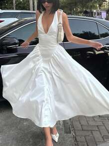 女士露背休闲性感长裙春夏街头装派对时尚度假日常装