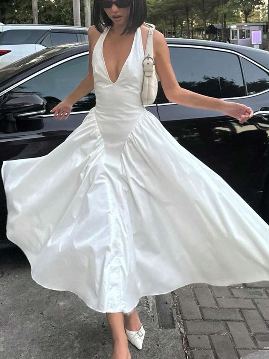 女士露背休闲性感长裙春夏街头装派对时尚度假日常装