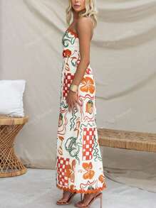 Women Plus Size Summer Dress, New Fashion French Style, Strapless, Floral, Wavy, Contrast Color, Plaid, Graffiti Decor, Beach Style, Back To School, Fruit, Lemon, Flower, American Style Dress, Tropical Resort, Waist Cinched, Allover Print, Teacher Outfit, Vacation, 70s Style, Commuting, Minimalist, Office Wear, Vintage, Simple, French, Casual, Retro, Sleeveless, Suitable For Outdoor