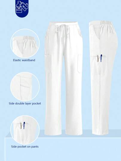 cimmuovere Plus Size Women Casual/Work Six Pockets Elastic Waist Loose Pants, Suitable For Nurses, Dentists, Healthcare, Veterinary, And Laboratory