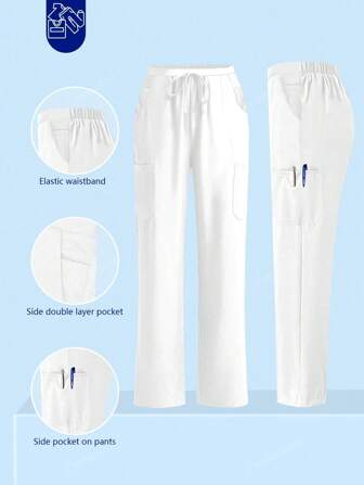 cimmuovere Casual woon-werkverkeer 6-pocket elastische taille losse broek scrub verpleegster scrub werkkleding tandarts gezondheidszorg dierenziekenhuis laboratorium