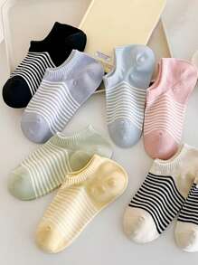 5 Pairs Of Women's Ankle Socks, Striped Crew Socks, Suitable For All Seasons, Easy Comfort, Random Colors - Multicolor - View 3